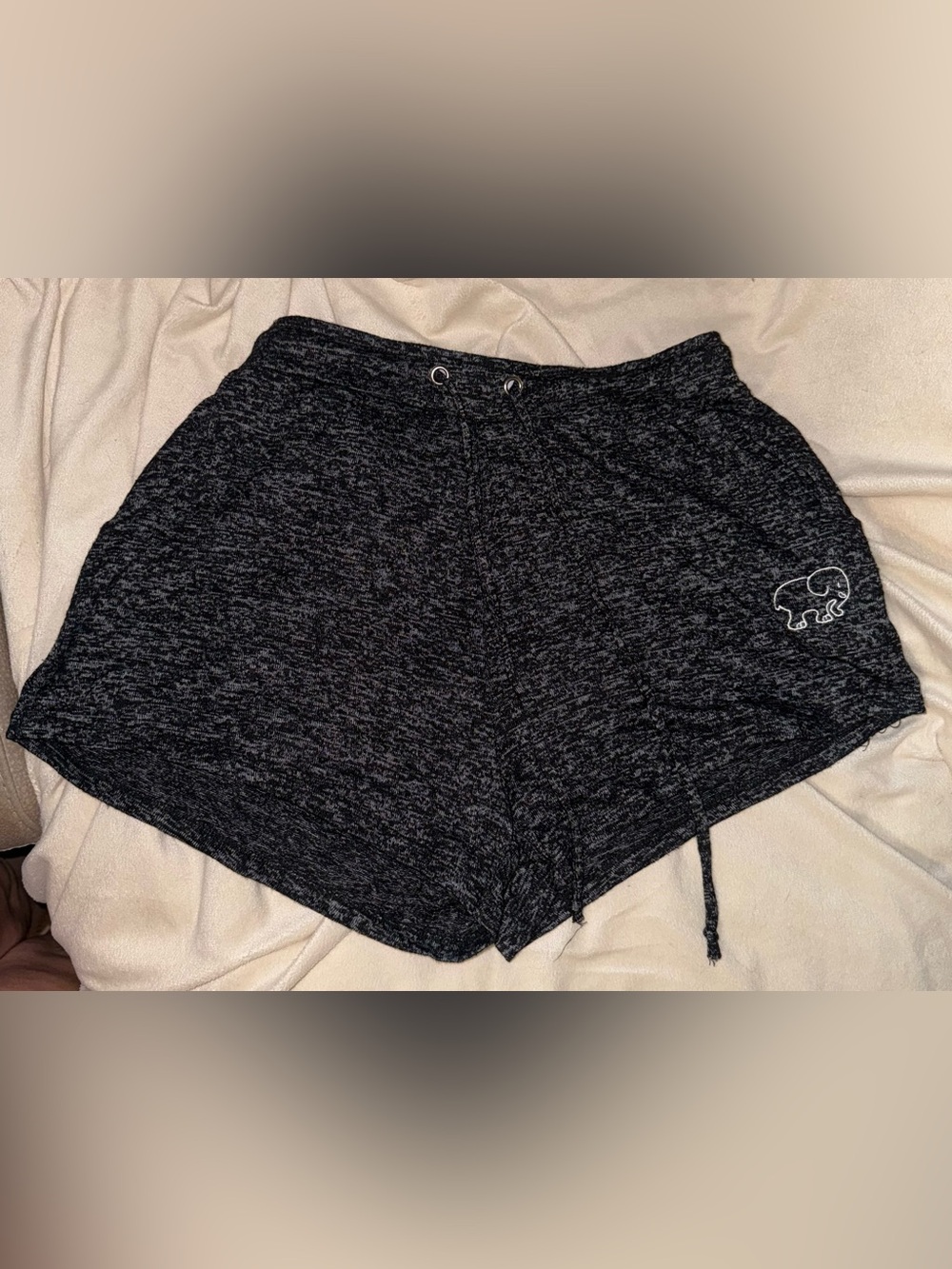 ivory ella Black Marled Knit Drawstring Athletic Shorts